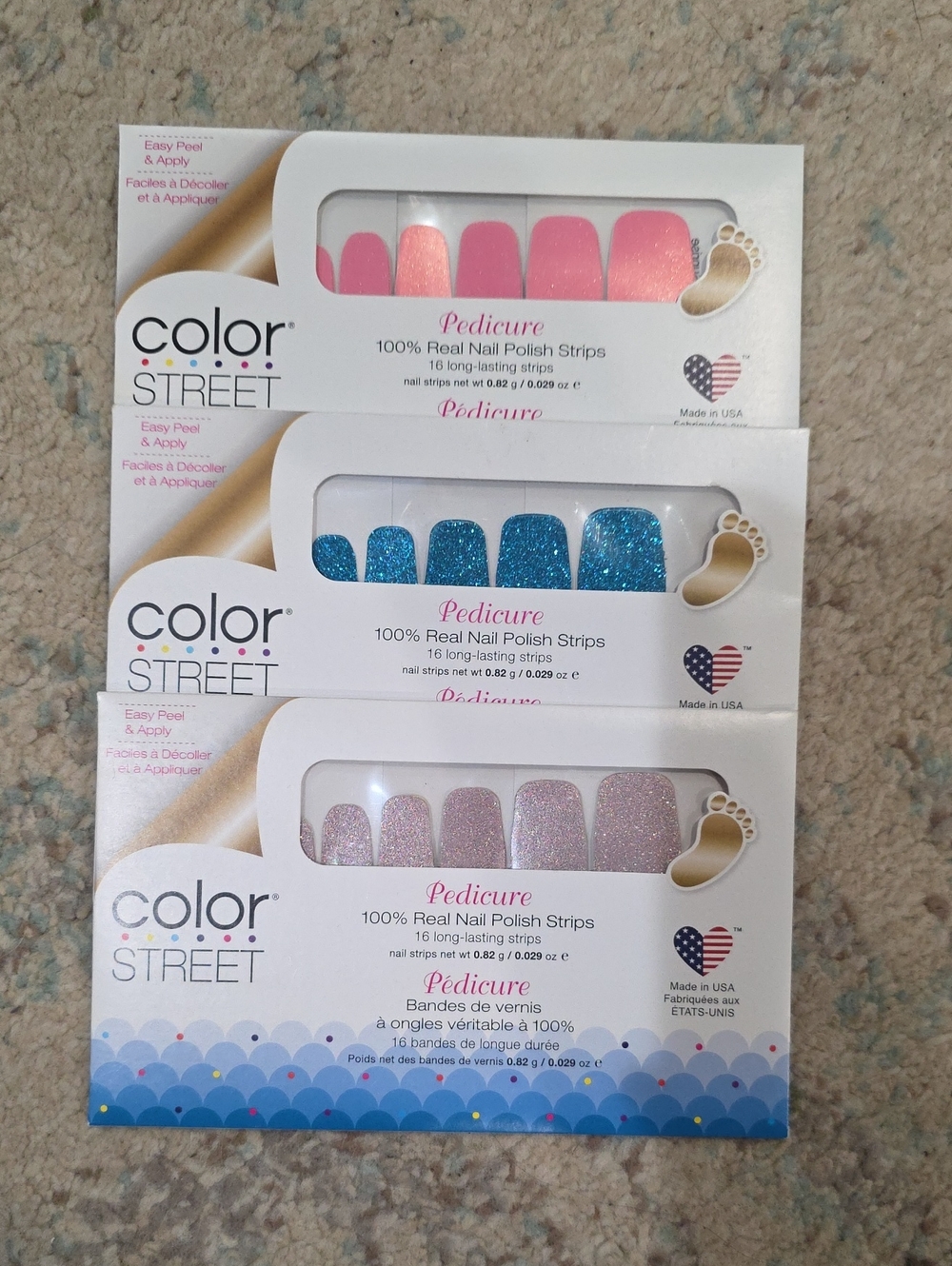 Color Street Pink, and Blue Glitter Pedicure Nail Strips